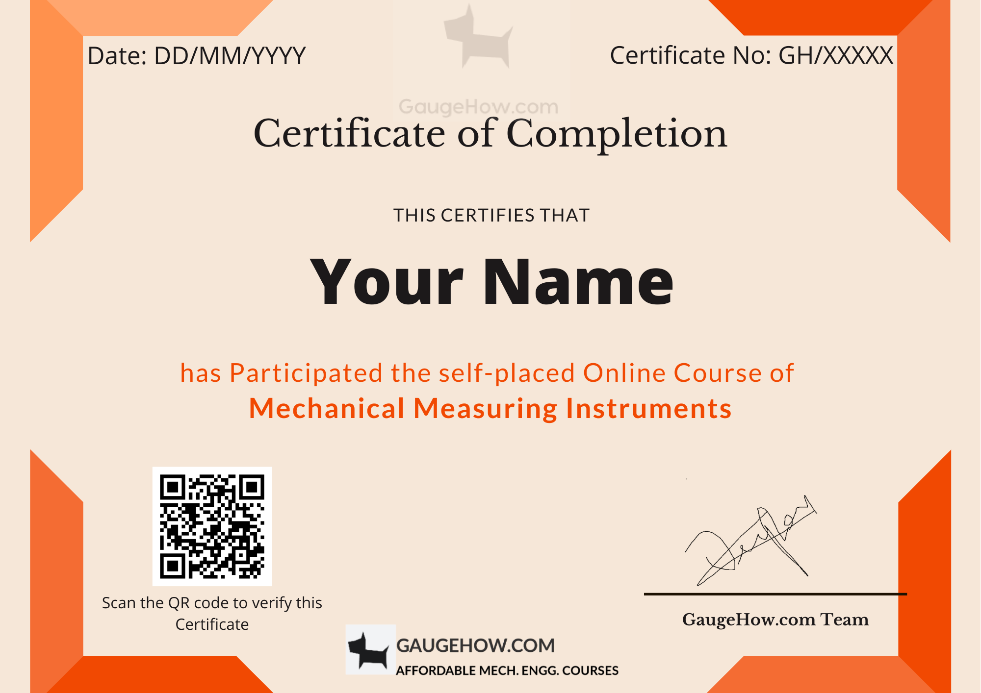mechanical measuring instruments course certificate