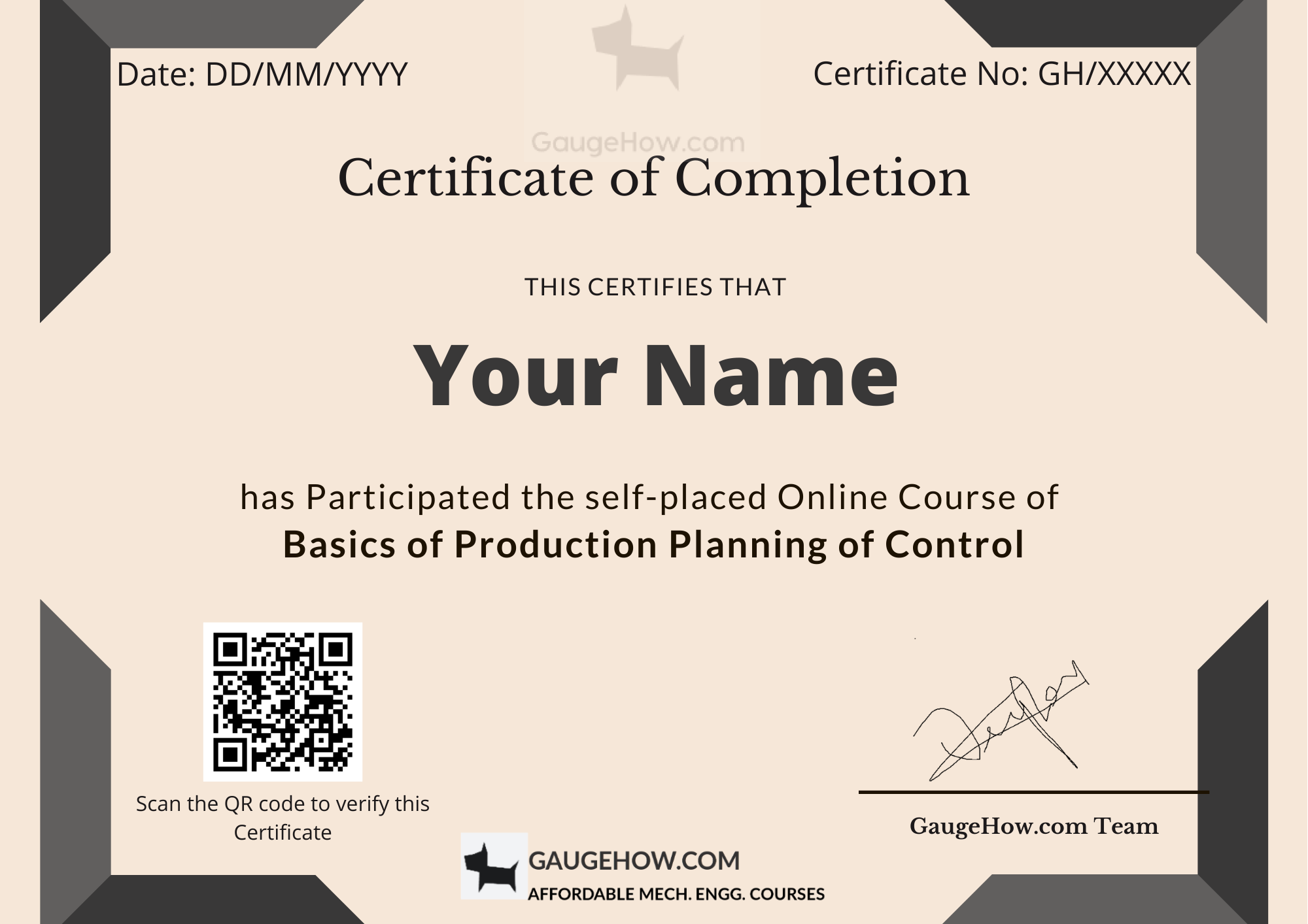 certificate course of production planning